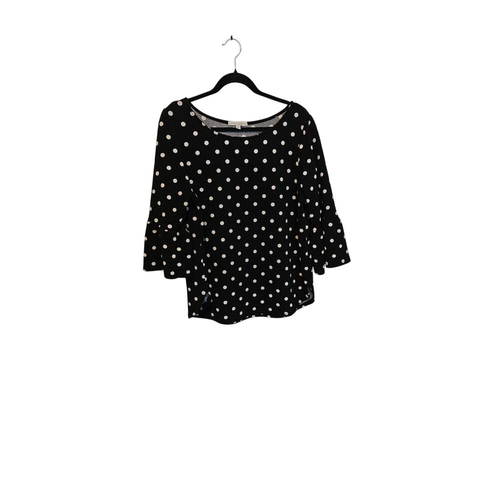 Green Envelope Los Angeles Blouse Size 1X Black/White Textured Bell Sleeve Boho